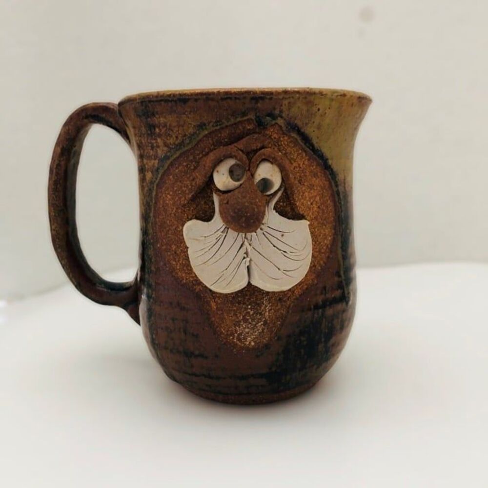 Pottery Mug Old Man Funny Face Hand Crafted 24Oz